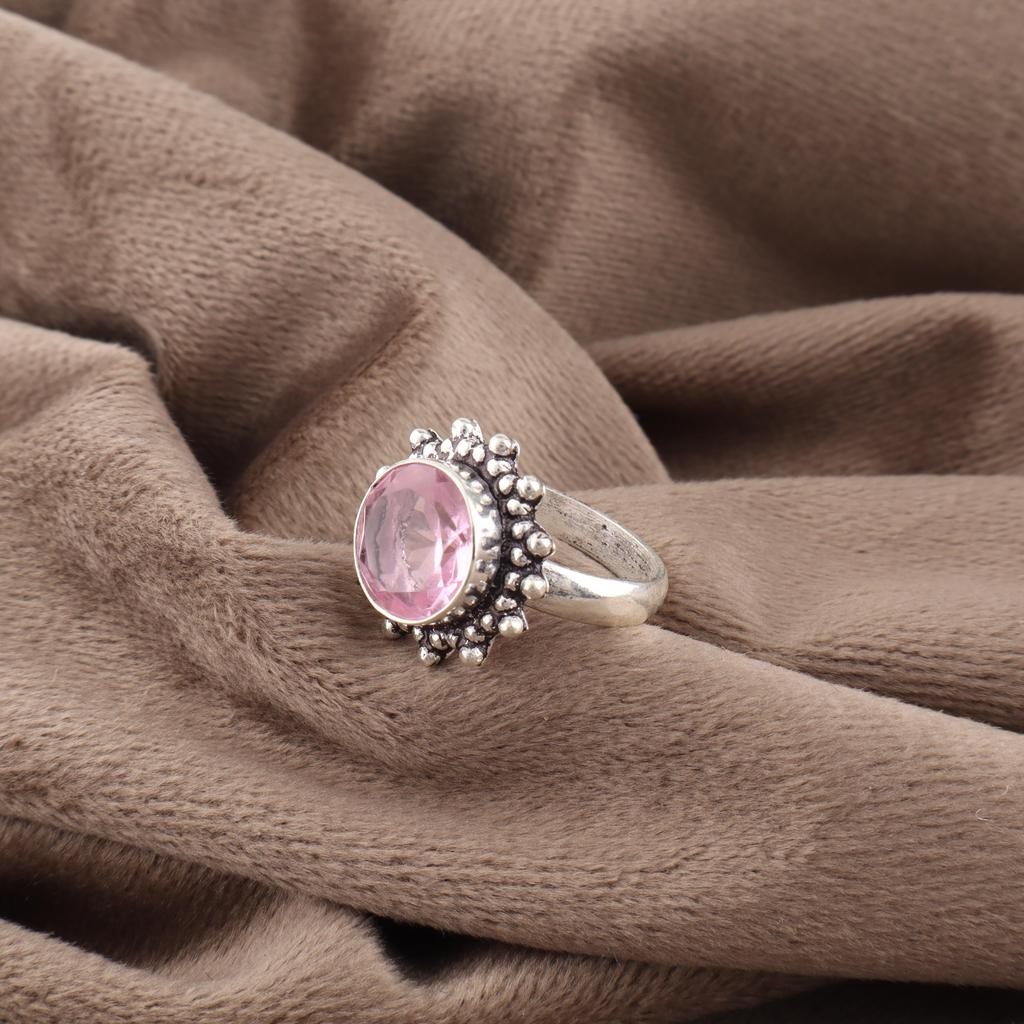 Morganite Ring, Handmade Gemstone 925 Solid Sterling Silver Ring Pretty Jewelry, For Engagement Gift