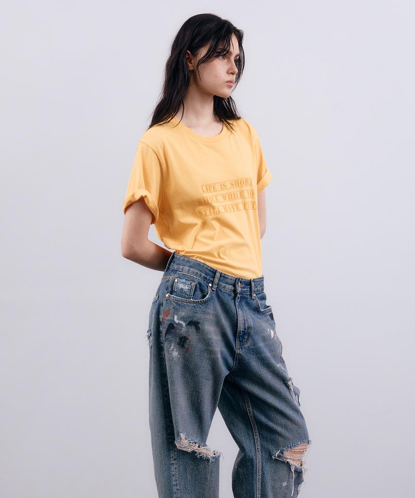 NUAKLE (W) Unit Graphic Slim Tee_Warm Yellow
