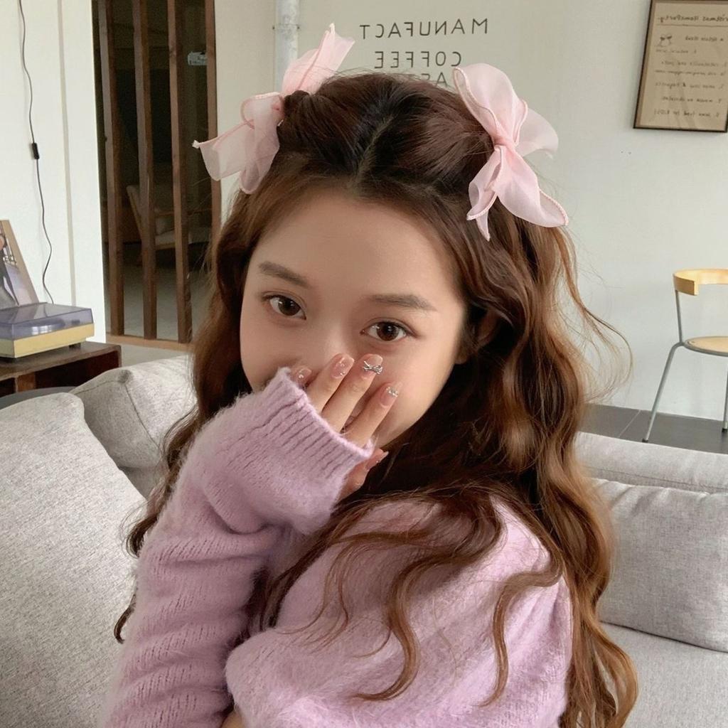 Sweet Ribbon Bowknot Hair Clip for Women Girls Handmade Bow Hairpin Hair Barrettes Mesh Yarn Headwear Hair Accessories