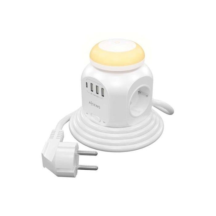 Aisens Regleta Multifunción con 4 Tomas Luz Nocturna 1.8m Blanco