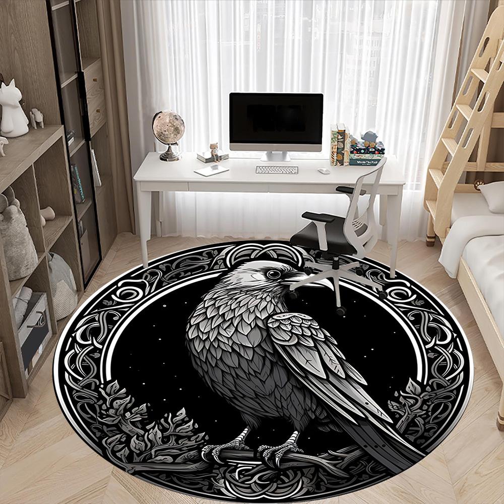 1pc Raven Design Chair Carpet for Office, Round Non Slip Durable Large Size Office Carpet, Suitable for Office