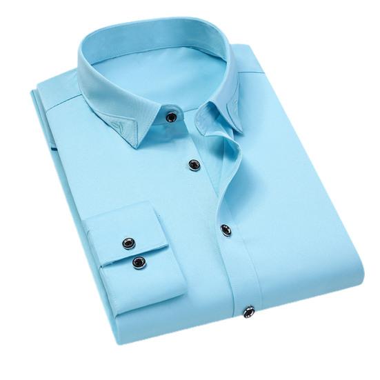 

Мужская рубашка однотонная, однобортная, формальная, приталенная, осенняя, для повседневной носки XL светло-синий