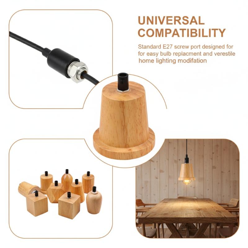 E27 Socket Wooden Lamp Holder Support Decorative Chandelier Bulb Adapter Modern Ceiling Light for Kitchen Office