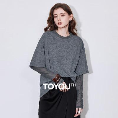 Chuyu Women's Faux Two-Piece Tie-Dye Long Sleeve T-Shirt