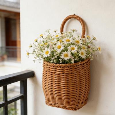 Ręcznie pleciony koszyk do przechowywania Boho wiszący koszyk z uchwytem Rustykalny koszyk do przechowywania kwiatów owoców warzyw produktów kuchennych