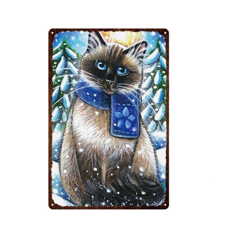 Christmas Santa Claus Pet Dog & Cat Tin Sign Wall Art Painting Vintage Decor Poster Metal Signs Bar Cafe Pet Store Home Decor