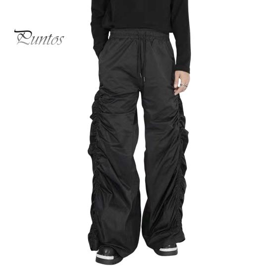 

Женские брюки с широкими штанинами, эластичные, с высокой талией, повседневные брюки с карманами, присборенные, весна-осень, длинные брюки M чёрный