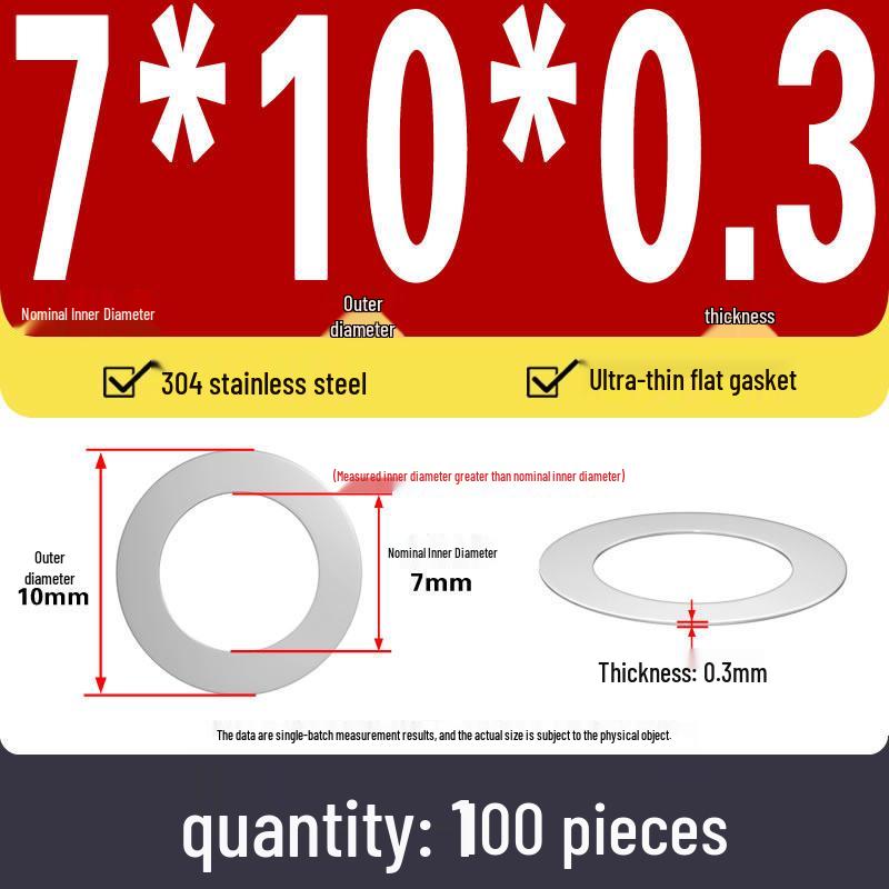 Plochá podložka z nerezové oceli 304 pro nastavení vůle hřídele (0,1/0,2/0,3 mm)