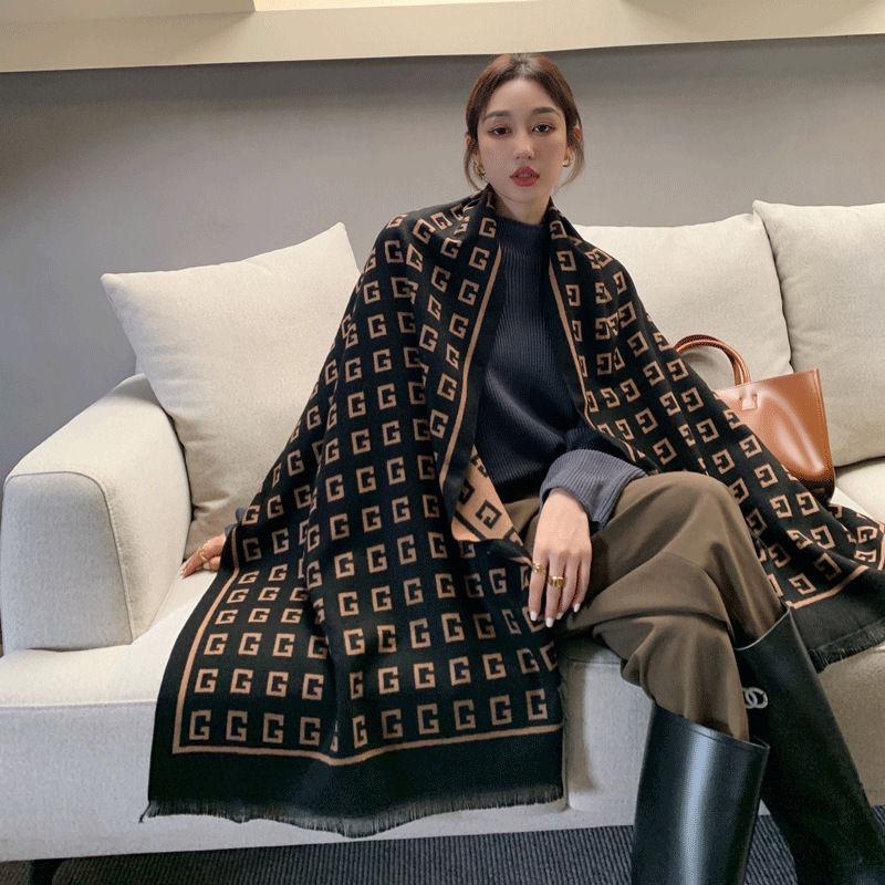 New Autumn and Winter G Letter Mid Length Imitation Cashmere Scarf Korean Style Retro Women's Scarf Thickened Warm Women's Shawl