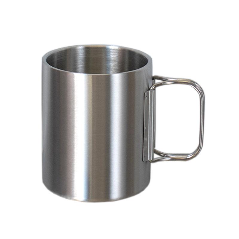 304 stainless steel outdoor camping cup, double insulated drinking mug, folding handle mug for camping
