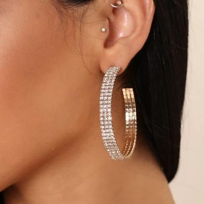 Överdrivna dubbelrads heldiamantörhängen Förhandlingsnattbutik glänsande öronring örhängen Örhängen