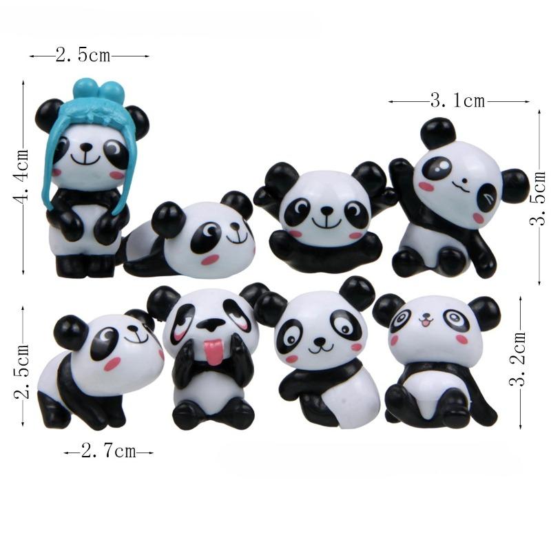 8 Three-dimensional Creative Small Cute Plastic Panda-shaped Figurines and Micro-landscape Decorative Figurines