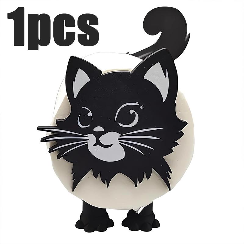 1/2Set Cute 3D Printed Black Cat Roll Holder Cat Toilet Bathroom Roll Paper Storage Rack Fun Black Cat Bathroom Decor Set