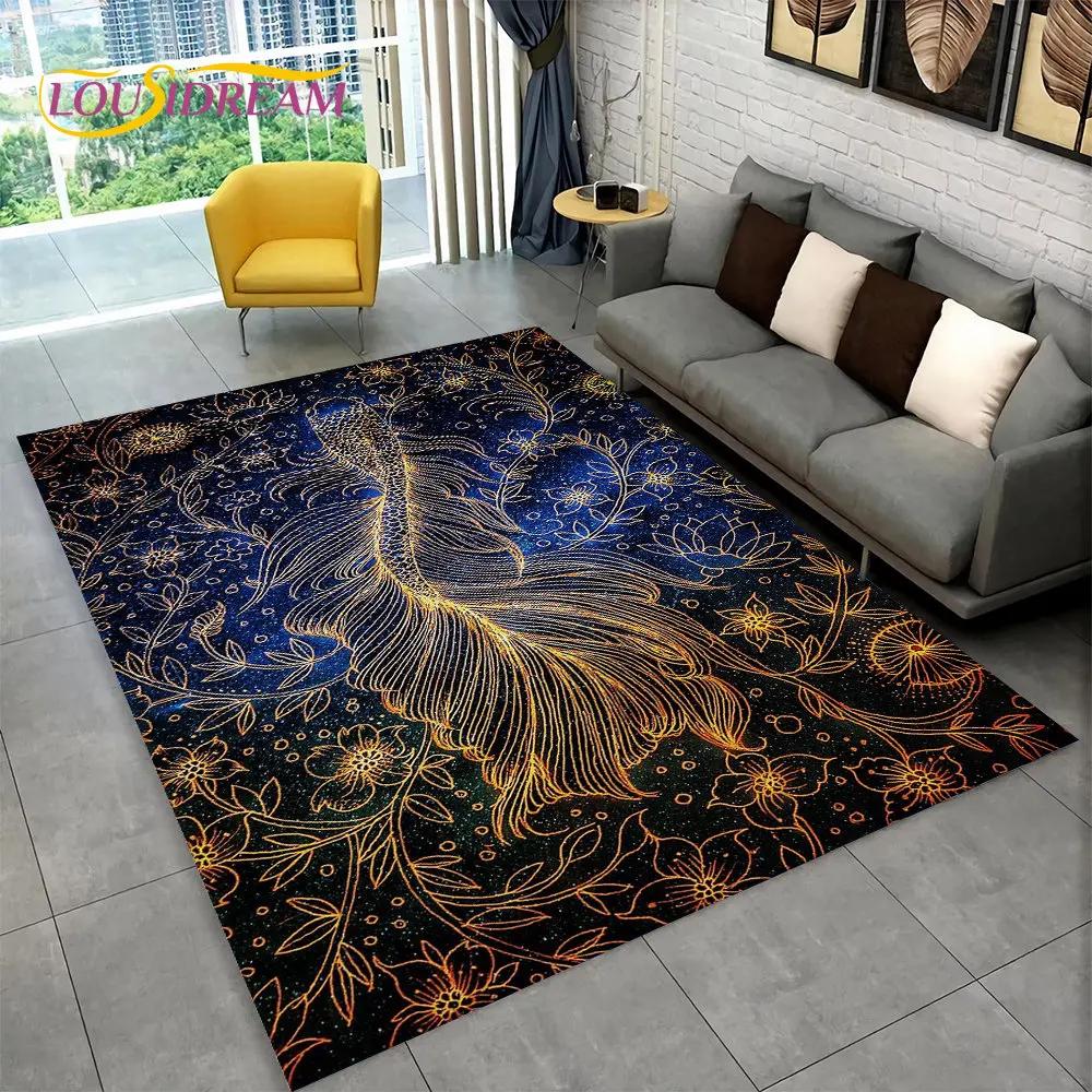 3D Pastoral Tai Chi Fish Area Rug,Carpet Rug for Home Living Room Bedroom Sofa Doormat Decor,Kid Play Kitchen Non-slip Floor Mat