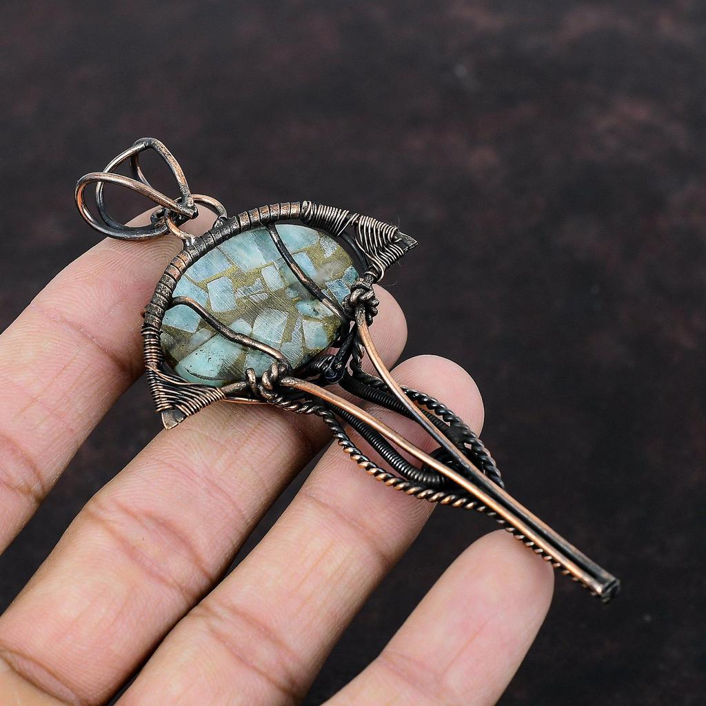 Kupfer Amazonit Anhänger Kupferdraht gewickelt Edelstein Anhänger Amazonit Schmuck Anhänger für Frauen handgemachter Anhänger Kupferschmuck als Geschenk