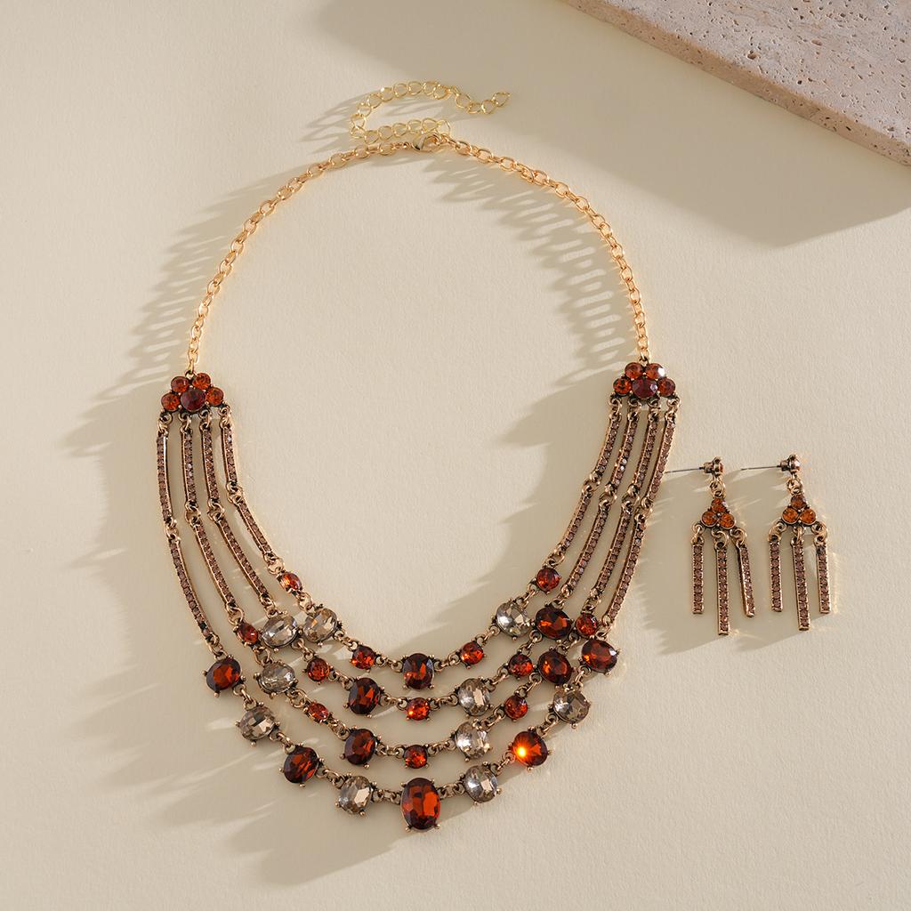 Heavy Industry Diamond-encrusted Multi-layer Oval Necklace Medieval Temperament Clavicle Chain Light Luxury Necklace
