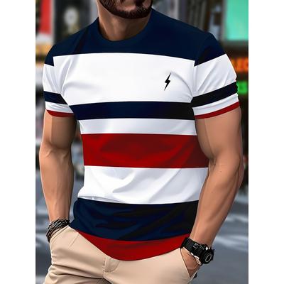 Maglietta da Uomo Casual Girocollo a Maniche Corte Strisce 3D Romance con Logo Fulmine Streetwear