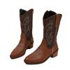 New large size embroidered fashion tall knight boots thick heel side zipper pointed western cowboy boots