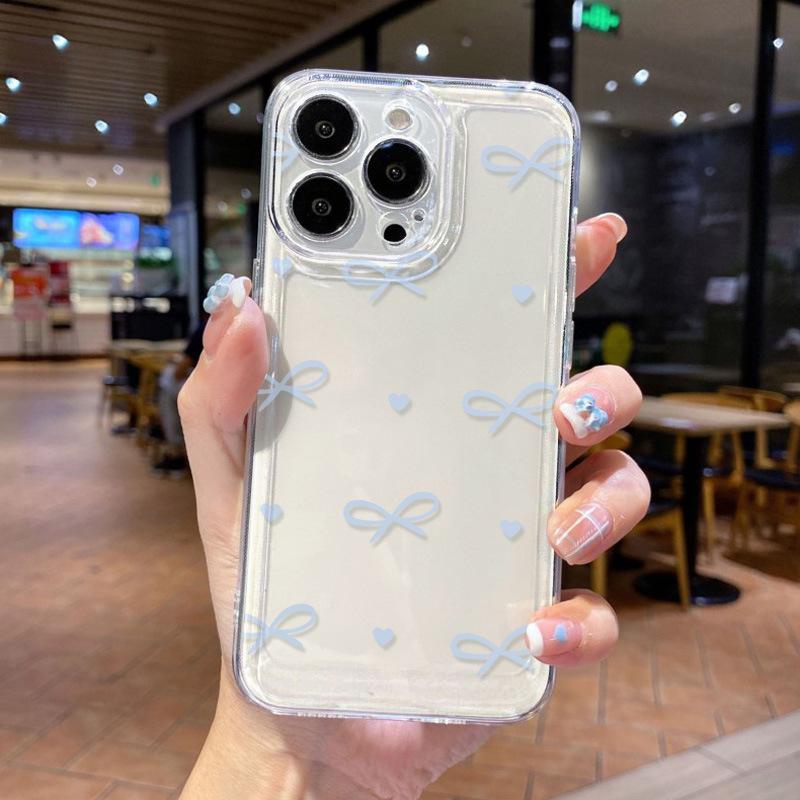 Applicable to iPhone17Pro blue little love bow space phone case Apple 16 transparent 15/14 generation