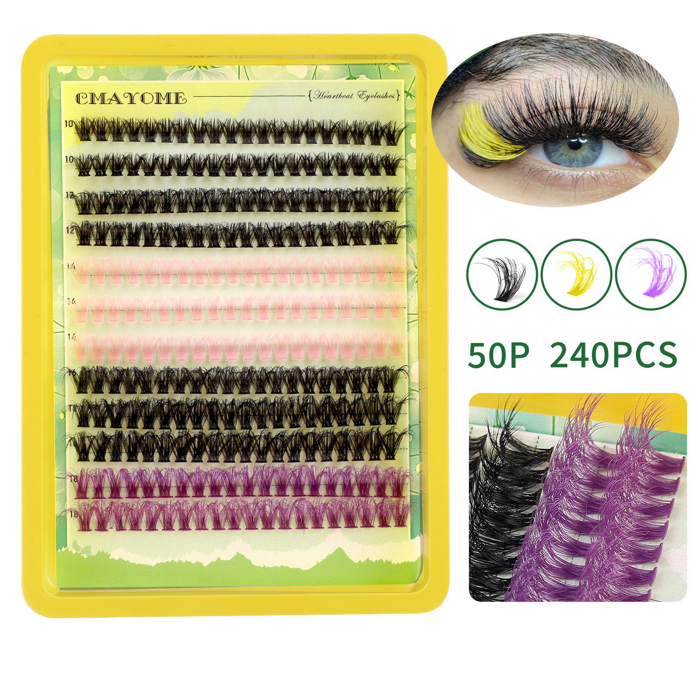 

Large-capacity segmented DIY mixed-color false eyelashes 10-18mm single cluster thick hot-melt Halloween eyelashes DIY-SET-344