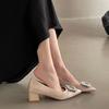 Elegant Temperament Thick Heel Single Shoes Year-round Legs Long Pointed Head Satin Korean Version High Heels College Style