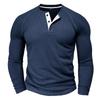 Men's Autumn/Winter Waffle Knit Round Neck Raglan Henley Long Sleeve Base Layer T-shirt