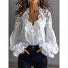 1116 European and American Hot-selling New V-neck Fashion Lace Splicing Bubble Sleeve Pleated Shirt Women