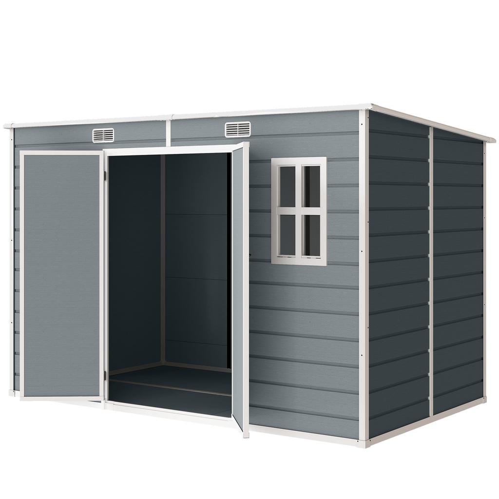 10 X 6 Ft Resin Garden Shed, Outdoor Storage Shed with Floor, Windows, Lockable Doors and Vents, Grey