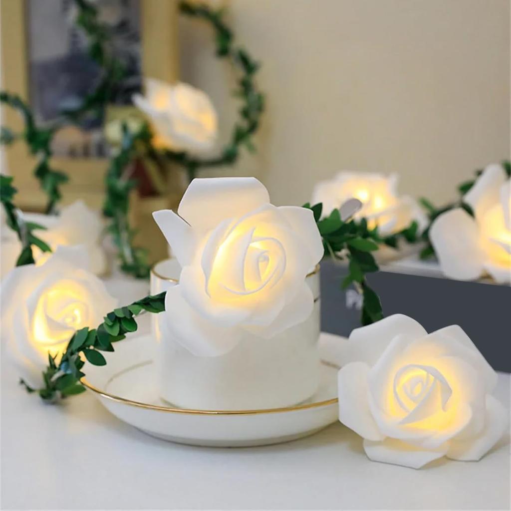 Romantic LED Rose Flower Garland String Light Simulated Wreath Decor For Valentine's Day Wedding Party DIY Ambient Lighting Gift