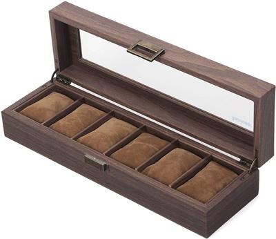Reodoeer Wood Grain PU Watch Storage Case Watch Storage Box Collection Case for 6 Watches
