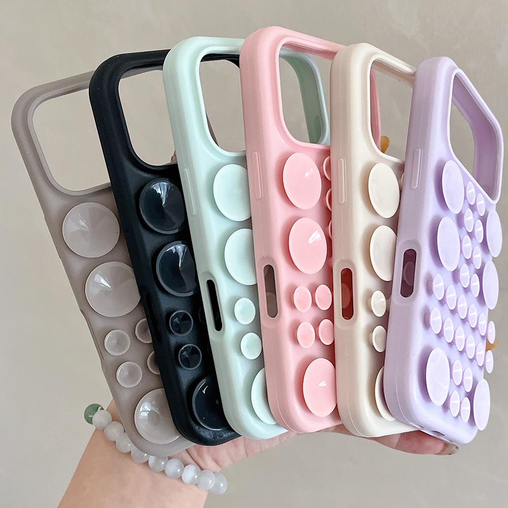INS Cute Creative Suction Cup Silicone Soft Case For iPhone 17 Air 16 15 14 13 Pro Max Selfie Gadget Holder Sucker Phone Cover