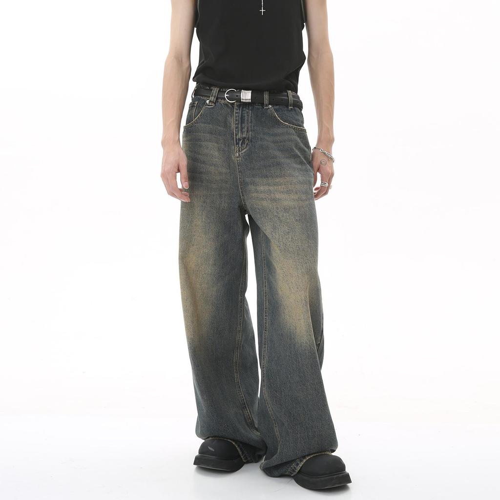 2024 Unisex Retro Hong Kong Style Wide-Leg Jeans - Blue, All-Season