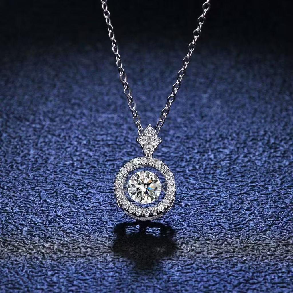 1ct Moissanite Necklace 925 Sterling Silver Women's Pendant Clavicle Chain Jewelry Decor Mother's Day Valentine's Day Proposal E