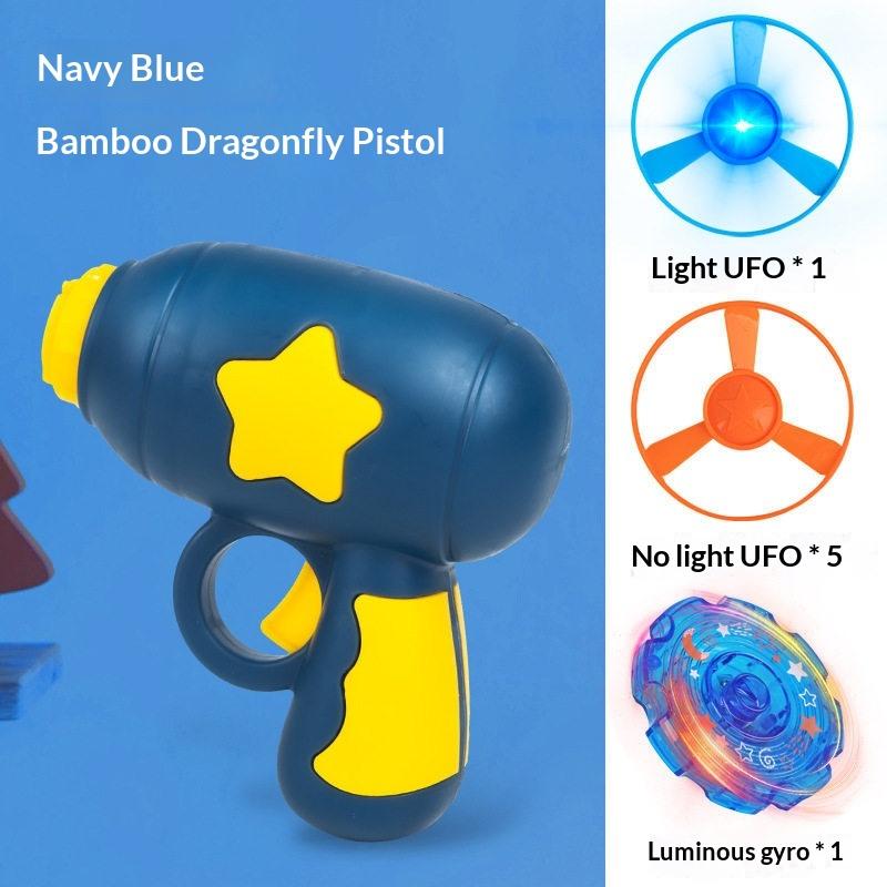 Children'S Outdoor Flying Bamboo Dragonfly Frisbee Gyro Gun Pistol Luminous Ufo Spinning Top Ejection Toy Kids Gyro Launcher