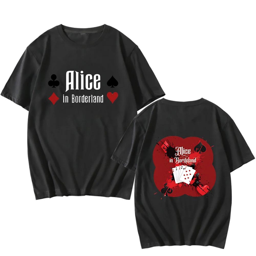 Alice In Borderland Emblem Bedrucktes T-Shirt Sommer Damen Lässig Locker Retro Mode High Street O-Ausschnitt Kurzarm Tops