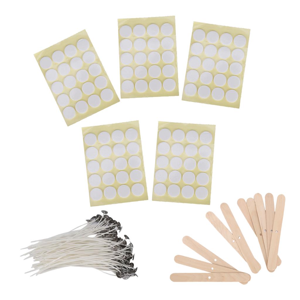 DIY 100Pcs Candle Making Kit 15cm Candle Wicks100Pcs Double Sided Wicks Stickers10Pcs Wood Wicks