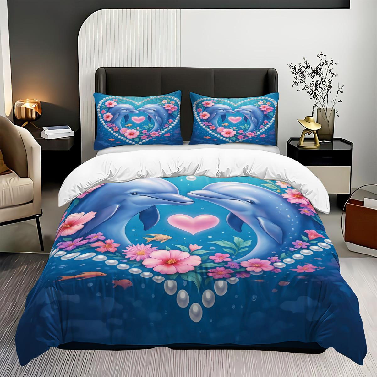 

Comforter 3 Romantic Blue Jumping Dolphin Print S Set 1 Down +2 S Coreless. Soft And Comfortable Comforter (quilt)-EU Single(135*200cm)3pcs