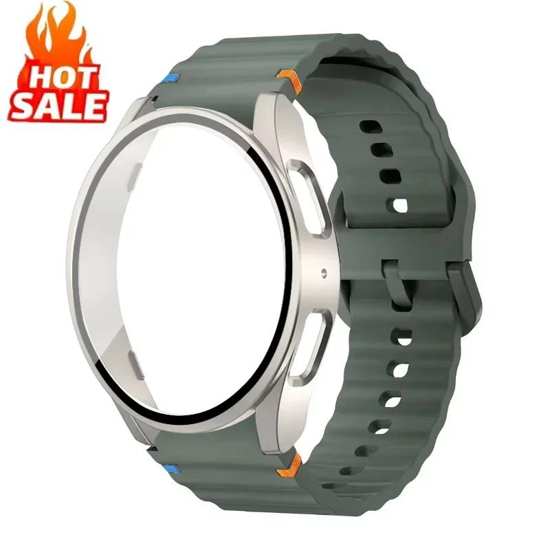 Case+Strap for Samsung Galaxy Watch 7 6 5 4 40mm 44mm Silicone Official Band PC Protector Cover Bumper Accessorie Galaxy Watch 7