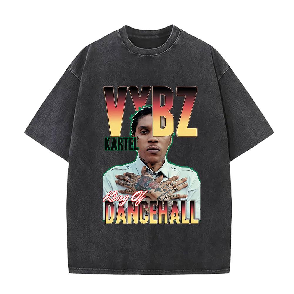 Vintage Gewassen Vybz Kartel Wereldtournee 2025 Merchandise T-shirt Heren Gotische Hip Hop Oversized T-shirts 100% Katoen T-shirt Streetwear