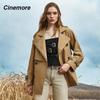 Cinemore Autumn Mid-Long Trench Coat for Women Casual Windbreaker Jacket Double Breasted Lapel Belted Windproof Chic Lady Coat