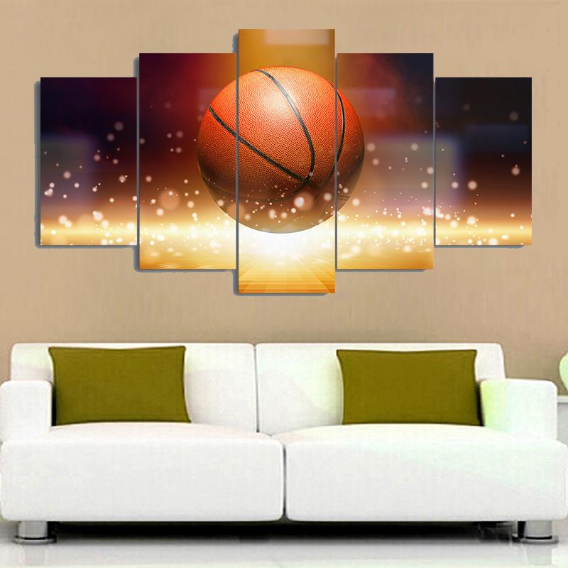 HD Print Modular Framework Wall Art Canvas Painting Popular 5 Panel Flame Basketball Picture For Living Room Decor Poster