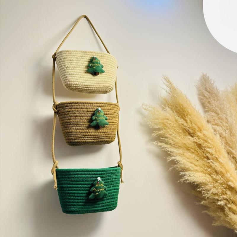 Wall-Mounted Cotton Thread Woven Storage Basket - Dormitory Room Shelf and Behind-Door Organizer