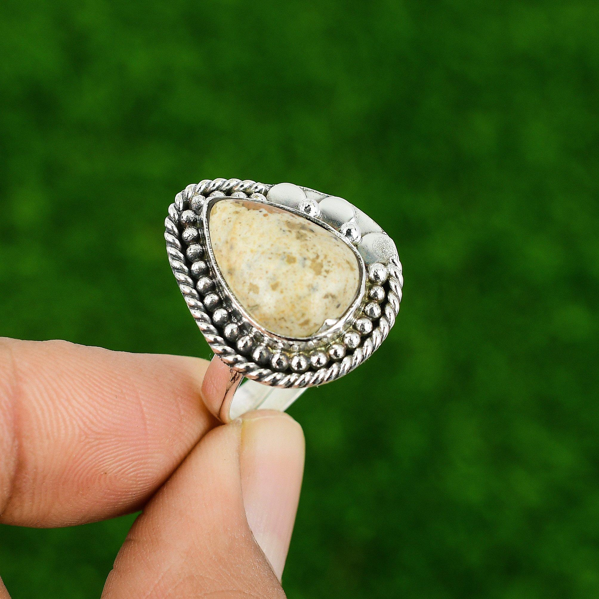 

Natural Picture Jasper Gemstone Statement Adjustable Ring 925 Sterling Silver Adjustable
