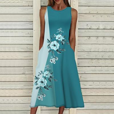 Sommer Mode Sexy Ärmelloses Kleid Weiche Casual 3D Blau Blumen Print Kleid Ärmelloses Sling Kleid Sommer Hosenträger Kleid