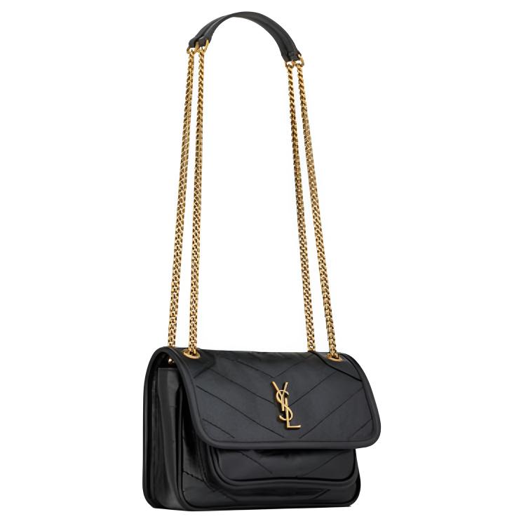Saint Laurent YSL Niki Vintage Bronze Hardware Leather Mini Shoulder Bag Men Shoulder Bag Black 8460870EN071000