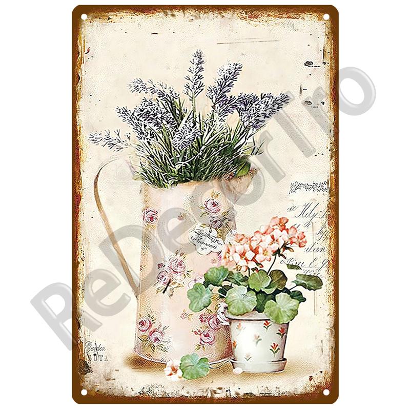 Lavender Metal Sign Plaque Vintage Flowers Tin Sign Wall Decoration For Room Art Garden Kitchen Home Living Room Iron Painting