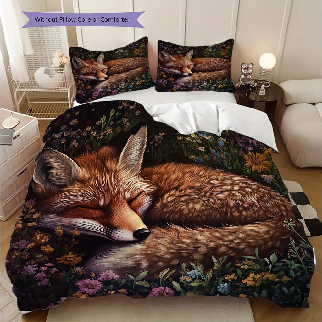 Fuchs-Muster Bettwäsche Steppdecke Set Bettbezug Kissenbezug Heimdekoration Geburtstagsgeschenk (1 Bettbezug + 2 Kissenbezüge, ohne Füllung)