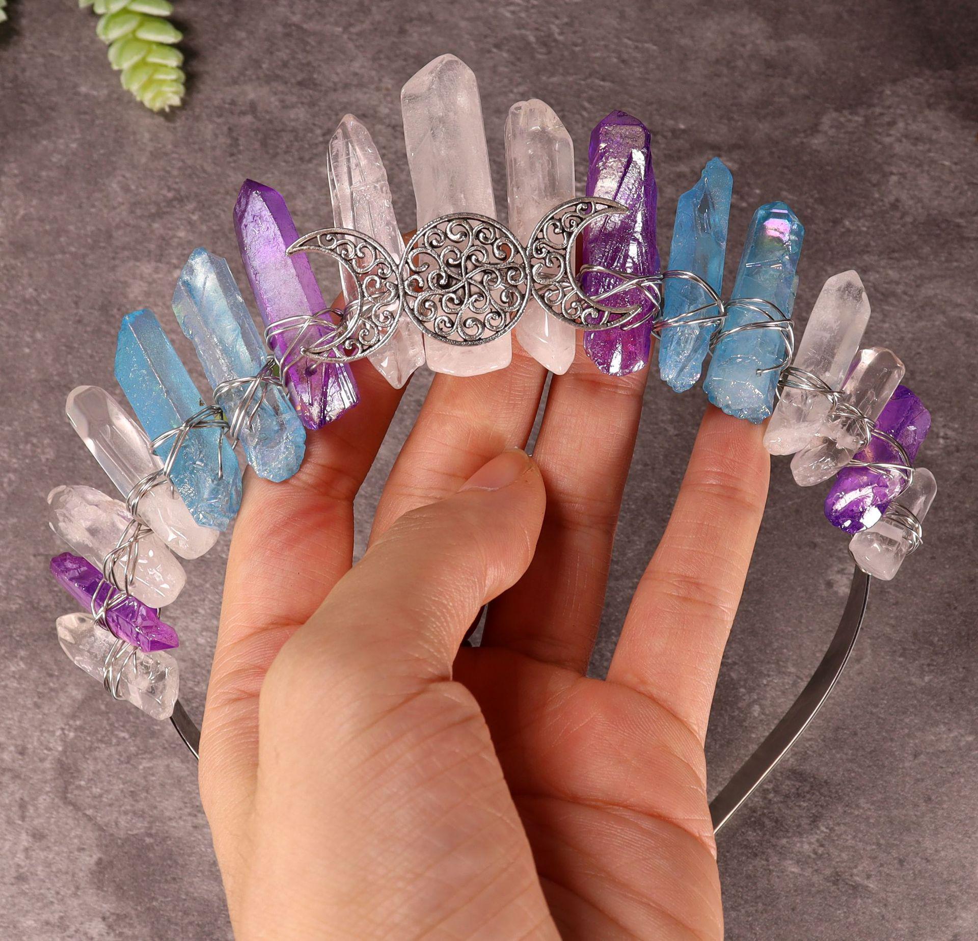Three-Color Electroplated Crystal Moon Antlers Halloween Crown Headband