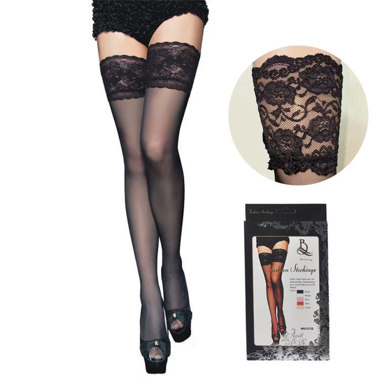 BEILEISI Silicone Anti-Slip Lace Trim Thigh-High Stockings 2132