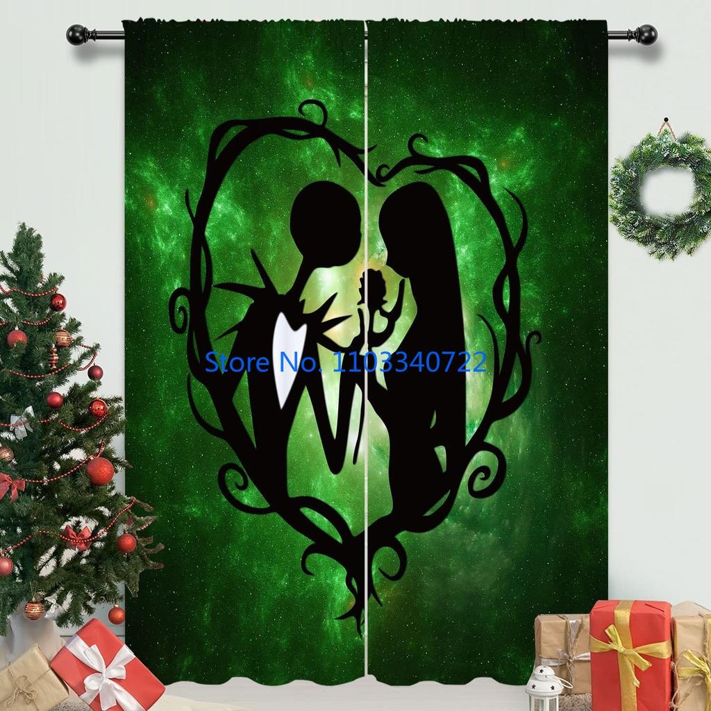 Anime Nightmare Before Halloween Christmas Jack Skeleton Window Curtain 184X215Cm 3D Print Blackout Curtains Bedroom Kids Gift